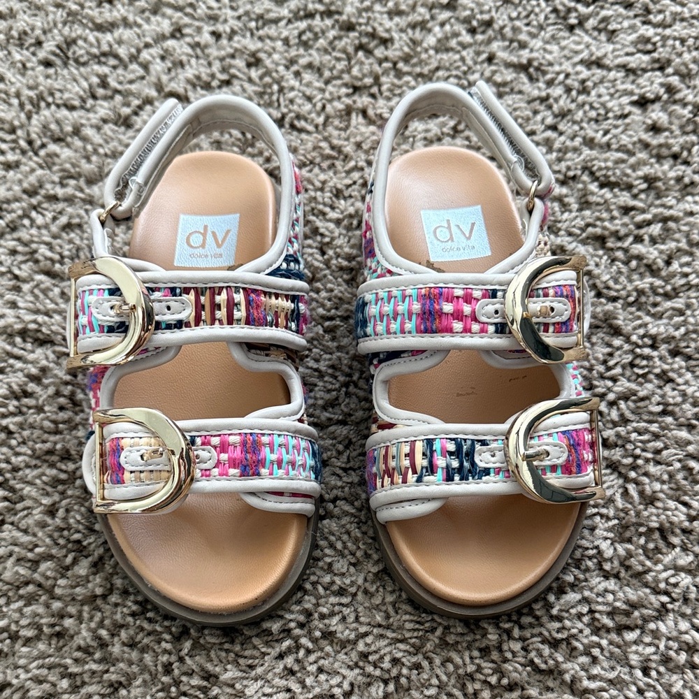 DV by Dolce Vita White Multicolor Woven Buckle Kids Sandals
